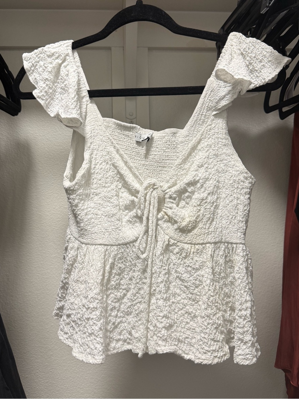 Women’s White Ruffled Tie-Front Tank Top